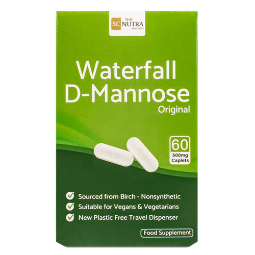 Comprimés de Waterfall D-Mannose (60 x 500 mg) - Nouveau Pack Pratique en Carton