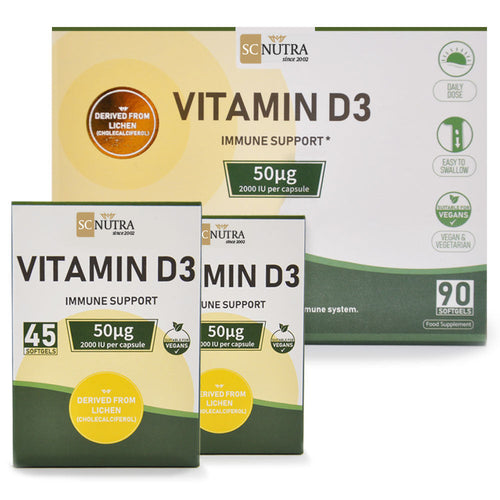 SC Nutra Vitamin D3 2000 IU Softgels Pack and Dispensers - Plastic Free